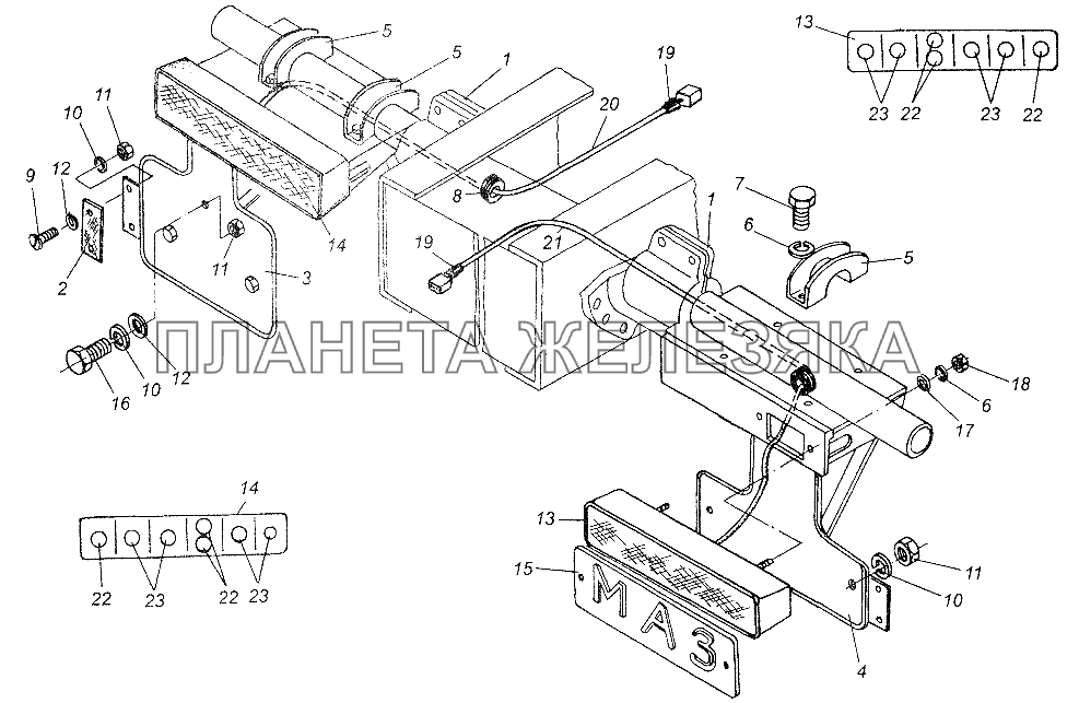 Установка задних фонарей МАЗ-54326